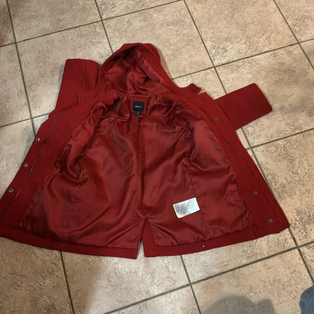 Gap Kids red‎ wool-blend hooded duffel coat 6/7